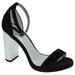 Delicious Women Thick Block Chunky High Heels Ankle Strap Open Peep Toe SHINY-S Velvet Black / Silver Heel 9