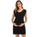 Follure Women's Maternity Pregnancy Sleeveless O-neck Solid Color Dress