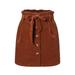 Womens Girls Ladies Stylish A-Line High Wasit Skirts Casual Button Closure Self Tie Elastic Waist Double Pocket Short Skirt