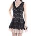 BETSY & ADAM Womens Black Lace Floral Sleeveless V Neck Mini Fit + Flare Cocktail Dress Size 4