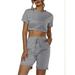 Avamo 2PCS Women Summer Tracksuits Set Short Sleeve Lounge Wear Outfits Ladies Crop Top Shorts Suit Ladies Pullover Sport Activewear Set Stripes Sport for Women