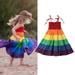 Toddler Kids Baby Girls Princess Party Dress Long Maxi Dress Rainbow Sundress Summer Clothes Age For 2-7 Years