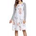 ZXZY Women Long Sleeve Striped Floral Print T Shirt Dress