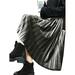 Women Solid Color Midi A-line Dresses Velvet Long Pleated Skirt High Elastic Waist Dress Plus Size S-3XL