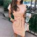 Women's Casual Stripe Tshirt Dress Elegant O Neck Short Sleeve Sashes Pocket Black Pink Sundress Cotton Midi Dress