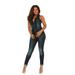 Cover Girl Denim Jumpsuit Jeans for Women Sleeveless Skinny Fit Overall Junior Size 11 Dark Biker Blue