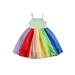 Xingqing Girls Rainbow Color Sling Dress Square Collar High Waist Sundress 5-6 Years