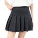 Yinyinxull Women Pleated Skirt Solid Color High Waist A-line Tennis Sundress Mini Skirt Black L