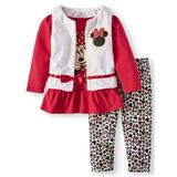 Minnie Mouse Faux Fur Vest, Long Sleeve Peplum Tunic & Leggings, 3-Piece Outfit Set (Baby Girls)