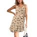 Women Summer Floral Print Dress Casual Loose Ruffle Spaghetti Strap Sundress High Waist Cowl Neck Belted Camis Dress