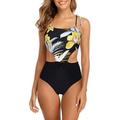 Women's One-Piece Swimsuit High-Waisted Cut-Out Print Monokini Swimwear