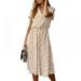 Women's Summer Chiffon V Neck Ruffle Maxi Dress Polka Dot Long Beach Dress