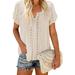 Women Button Up Pleated Shirts Short Sleeve V Neck Tunic Blouse Ladies Summer Beach Holiday T-shirt Tee