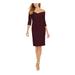 CALVIN KLEIN Womens Burgundy 3/4 Sleeve Off Shoulder Above The Knee Sheath Evening Dress Size 14