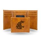 Washington State NCAA Cougars Laser Engraved Brown Synthetic Leather Trifold Wallet