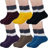 Debra Weitzner Warm Fuzzy Socks for Kids with Grippers No Skid Slipper Socks for Toddlers 6 Pairs 2tone Dark 4-6y 6 Pairs