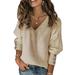 HIMONE Women Puff Sleeve Button V Neck Sweater Pullovers Lady Elegant Casual Long Lantern Sleeve Tops Sexy Oversized Knitted Sweater