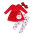 Wsevypo 3pcs Baby Girls Long Sleeve Christmas Dress Top Santa Claus Pant