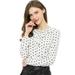 Allegra K Women's Ruffle Neck Long Sleeve Polka Dots Blouse Shirt