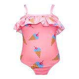 Baby Toddler Girls Lovely Patterned Ruffled-Tier One-Piece Swimsuit (Ice Cream, 3-4 Years)