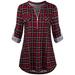 Womens tops time and tru tops Womens shirts Casual Rolled Sleeve Zipped V-Neck Plaid Printed Shirt Tunic Tops Blouse