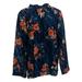Du Jour Women's Top Sz M Long Sleeve Floral Printed Clip Dot Woven Blue A347549