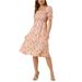 Allegra K Women's Square Neck Puff Sleeves Casual Midi Smocked Floral Dresses