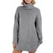 Women High Neck Long Dress Thick Knit Sweater Long Sleeve Casual Dress New