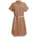 Women's Short Sleeve Midi Dress Belted Tencel Shirt Dress for Summer