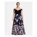 XSCAPE Womens Navy Floral Sleeveless Off Shoulder Maxi Fit + Flare Prom Dress Size 16W