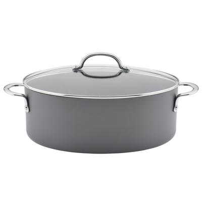 Rachael Ray Professional Hard Anodized Nonstick Cookware Oval Pasta Stockpot and Braiser, 8-Quart, Gray