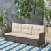 Winston Porter 75" Wide Outdoor Wicker Patio Sofa w/ Cushions Wicker/Rattan | 29.25 H x 75 W x 28.5 D in | Wayfair 09E98B9BEC27431FA1118AD9D6A6BA96