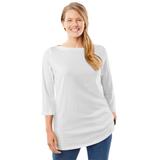 Plus Size Women's Perfect Elbow-Sleeve Boatneck Tee by Woman Within in White (Size 3X) Shirt