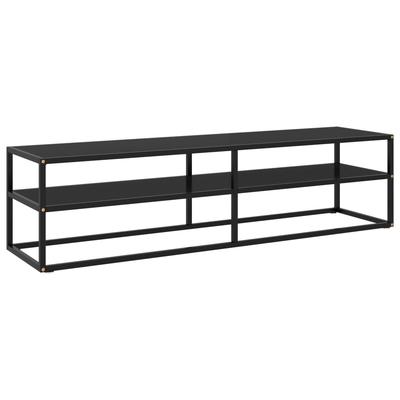 vidaXL TV Stand Black with Black Glass 63"x15.7"x15.7"