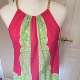 Lilly Pulitzer Tops | Beautiful Silk Lilly Pulitzer Top W Gold Rope | Color: Green/Pink | Size: S