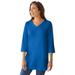 Plus Size Women's Perfect Three-Quarter Sleeve V-Neck Tunic by Woman Within in Bright Cobalt (Size M)