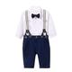 Baby Boys Bodysuits+Bib Pants Gentleman Newborn Bowtie Dinosaur Shirt Denim Trousers Outfit White&Denim 0-3 Months/59