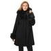 Plus Size Women's Hooded Faux Fur Trim Coat by Jessica London in Black (Size 12 W) Winter Wool Hooded Swing Coat
