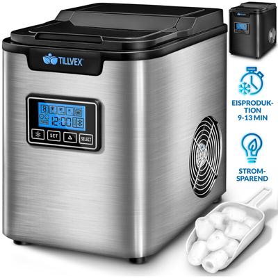 Tillvex - Eiswürfelmaschine Edelstahl Schwarz 12 kg - 24 h Eiswürfelbereiter mit Timer und 2,2 Image