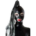 Latex Rubber Full Face with Single Streamers Hoods Masks 0.4MM - black - Large