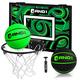 AND1 Over The Door Mini Hoop: - 18”x12” Pre-Assembled Portable Basketball Hoop with Flex Rim, Includes Two Deflated 5” Mini Basketball – Green/Black (5A1GT0110B0E2)