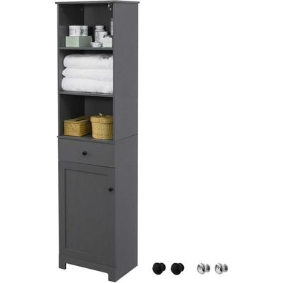 BZR17-DG Badezimmer Hochschrank Badschrank Badregal Badezimmerschrank mit 3 offenen Fächern, 1 Image