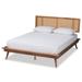 Nura Mid-Century Walnut Brown Wood and Rattan Platform Bed - Full