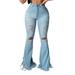 DYMADE Women's Ripped Solid Casual High Waist Full-length Pants