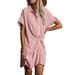 UKAP Women Button-Down Lapel Mini Dress Side Slit Striped Printed T Shirt Dress Summer Beach Vacation Sundress