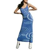 Xingqing Women Sleeveless Dress Spaghetti Strap Backless Slim Fit Dress Stretchy Ladies Sheath Long Dress