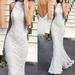Alloet Elegant Lace Women Halter Bodycon Dress Backless Night Maxi Gown