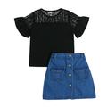 Ducklingup Girlâ€™s Solid Color Short Sleeve T-shirt and Denim Short Skirt Set