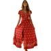 Roliyen Summer Dress for Women Bohemian Floral Printed Wrap O Neck Short Sleeve Split Beach Party Maxi Dress