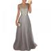 Women Crochet Lace Wedding Bridesmaid Formal Gown Prom Party Maxi Dress soft and comfortable chiffon High-waisted and U back design special day dresses grey